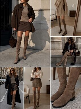 Stuart Weitzman Taupe Suede Stretch Over-the-Knee Boots Size 6.5B Made in Spain
